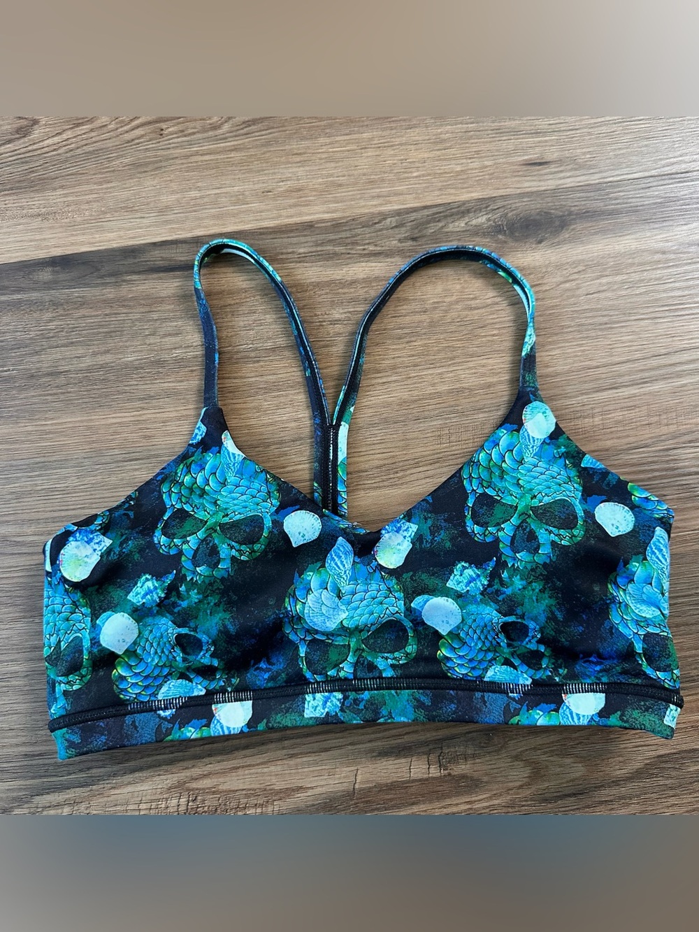 CVG Skull Mermaid Scales Black Blue Green GOTH Punk Soft Yoga Sports Bra Small